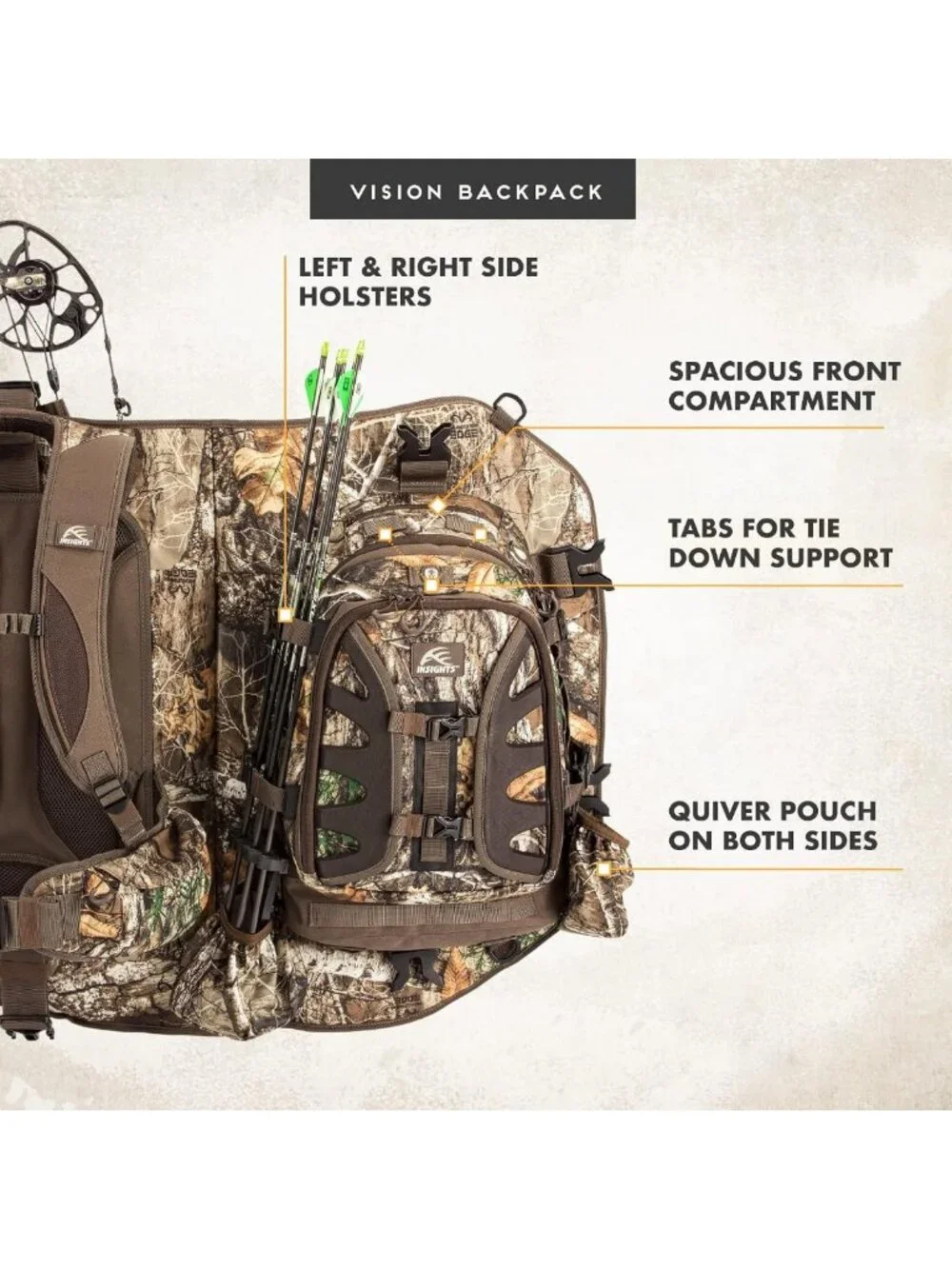 Camouflaged Vision Bow Pack - Lightweight Hunting Backpack, Realtree EDGE Design